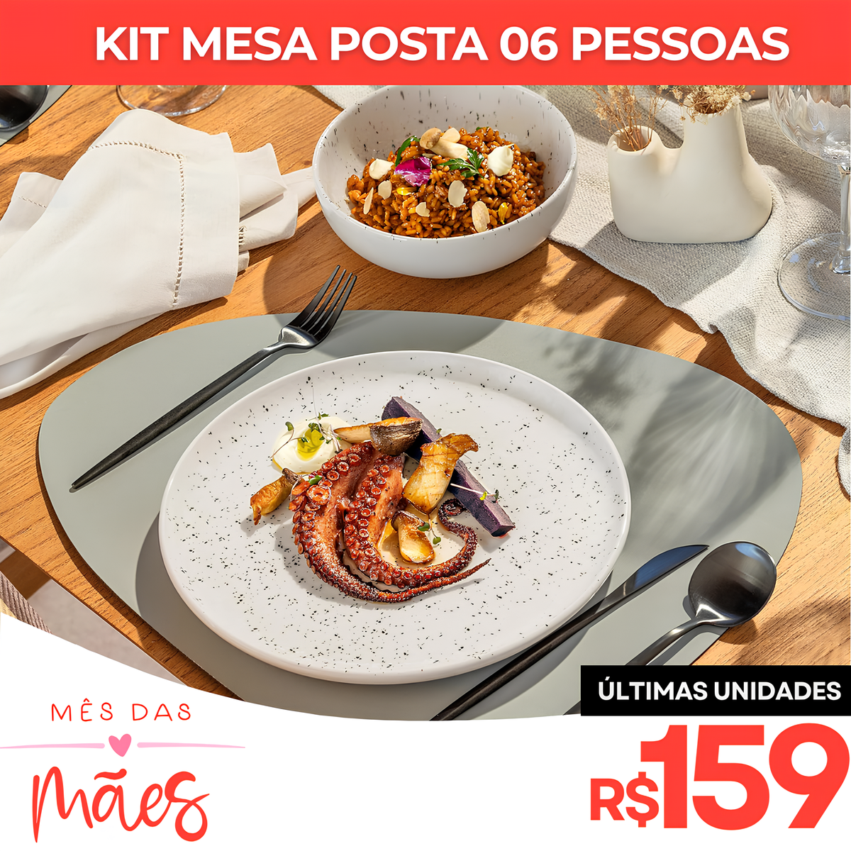 Aparelho de Jantar Bege Pintado - Serve 06 pessoas / EXCLUSIVO